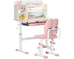 Kindermeubelset - Kindertafel - Kinderstoel - Kinderbureau - Kinder Bureau & Stoel Set - Studie Tafel & Stoel - Hoogter Verstelbar - voor Kinderen - 3-12 jaar oud - PP - MDF - Staal - Polyester - Schuim - 80 x 52 x 88-109 cm - Roze