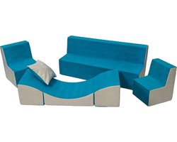 Kindermeubelset - met kindersofa - 4 delig - blauw grijs