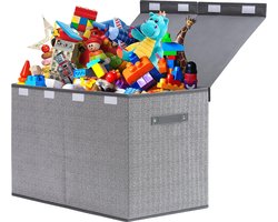 Kinderopbergdoos met deksel, 81 L grote opvouwbare kisten en dozen voor kinderen, grijze opbergdoos, kinderkamer, speelgoeddoos, opbergdoos voor kinderkamer, kleding, slaapkamer.