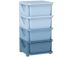 Kinderopbergkast 37x37x76 cm blauw, met 4 afneembare lades met handvat, ronde hoeken, duurzaam en gemakkelijk te reinigen, modern en stijlvol ontwerp, geschikt voor de kinderkamer, speelkamer, slaapkamer