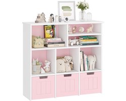 Kinderopbergkast met 3 Verrijdbare Lades & 6 Vakken - Speelgoedkast & Boekenkast voor Kinderkamer - Inclusief Anti-kantelsysteem - Roze- 100 x 33 x 89 cm