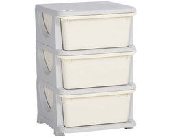 Kinderopbergkast speelgoedopberger lade-opbergbox 37x37x56,5cm beige 3 grote lades ontwerp met afgeronde hoeken stevig en duurzaam kunststof materiaal geschikt voor opbergen in kinderkamer, slaapkamer en speelkamer