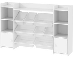 Kinderopbergrek 140 x 30 x 90 cm rek voor speelgoed en boeken voor overzichtelijk opruimen 8 uitneembare boxen wit Zijkastje boekenplank Woonkamerkast Afgeronde hoeken helpen stoten te voorkomen