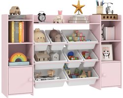 Kinderopbergrek, rek voor speelgoed en boeken, om op te ruimen, 8 uitneembare vakken, roze