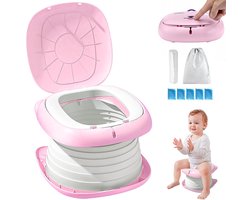Kinderpotje - Opvouwbaar potje - Campingtoilet - Reispotje - Nooduitrusting voor buiten - Met opbergtas - Draagbaar - Antislip - Roze - Geschikt voor kinderen - 24*17 cm - Roze