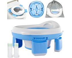 Kinderpotje - Opvouwbaar reispotje - Autostoeltje voor baby's - Draagbaar toilet voor buiten - Geschikt voor kamperen en reizen - Veilig PP-materiaal - Blauw en wit