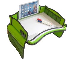 Kinderreistafel & schootblad voor in de auto - speeltafel/kindertafel voor achterbank, vliegtuig, trein, eettafel - afveegbaar oppervlak, tablethouder, pennenhouder en veel vakjes, groen -