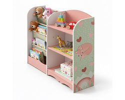 kinderrek - 82x80x26 cm - roze en groen - met 3 planken