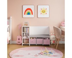 Kinderrek Høylandet met zitbank 76x112x40 cm wit en roze [en.casa]