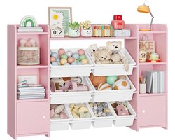Kinderrek met 8 boxen voor de kinderkamer – Multifunctionele opbergkast van hout