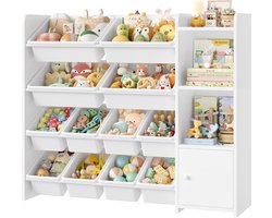 Kinderrek met boxen - Opbergkast speelgoed - Kamer organiseren - Met kantelbeveiliging - 1125 cm hoog - Wit