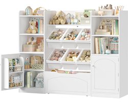 Kinderrek met Opbergboxen - Speelgoedkast Boekenkast - Kamer Organiseren - 6 Uitneembare Boxen - 1405 x 33 x 1082 cm