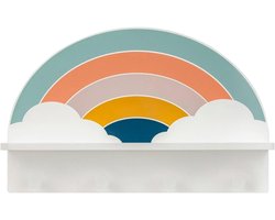 Kinderrek met regenboogmotief en 4 haken - opbergoplossing voor kinderkamer