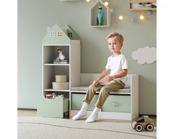 Kinderrek met zitbank Vipsali 100x99x30 cm mintgroen en wit [en.casa]