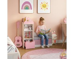 Kinderrek met zitbank Vipsali 100x99x30 cm roze en wit [en.casa]