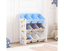 Kinderrek Speelgoedkast - Opbergkast Kinderkamer - Speelgoed Opbergen - Met Koala Motief - 60x62x265 cm - Wit Grijs Blauw