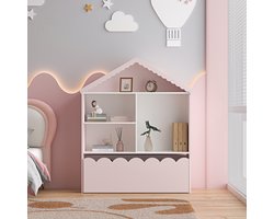 Kinderrek Vestnes in huisvorm 114x91x30 cm wit en roze [en.casa]
