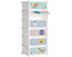 Kinderschoenenrek en opbergkast voor kinderen - 6 vakken - kunststof platen - wit - 43 x 31 x 105 cm