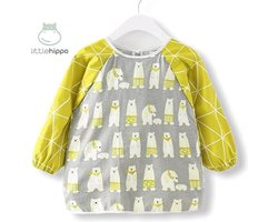 Kinderschort 'Bear' lange mouwen - Slab met mouwen - Slabbetje Little hippo - Waterafstotend - Knutselen - Kliederschort - 12-36 Maanden