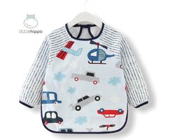Kinderschort 'Car' lange mouwen - Slab met mouwen - Slabbetje Little hippo - Waterproof - Knutselen - Kliederschort - 12-36 Maanden