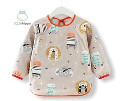 Kinderschort 'Zoo' lange mouwen - Slab met mouwen - Slabbetje Little hippo - Waterafstotend - Knutselen - Kliederschort - 12-36 Maanden