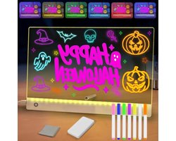 Kinderschrijfbord 30 x 20 cm met LED-display, inclusief 7 stiften, perfect voor creatief leren, decoratie en cadeau-ideeën