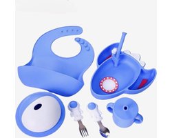 Kinderservies Astronauten Set van 6 voor Kinderen - Bord/Lepel/Vork/Beker/Slabbetje/Kommetje - BPAVRIJ Anti slip Ftalaatvrij - Baby servies - Kinderservies - Kinderbord - Blauw - Magnetron - Vaatwasser