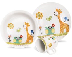 Kinderservies Porselein GIRAFFE 3 delig - Serviesset - Servies Set - Bordenset - Borden - Kinderbestek - Kraamcadeau - voor Kinderen