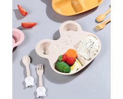 Kinderservies Set - Bordje met Bestek - Beer – Beige
