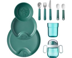 Kinderservies set Mio - Kinderbeker - KinderBord - Kinderbestek - 10-delig - Turquoise