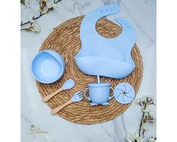 Kinderserviesset licht baluw - Kraamcadeau met naam - Hawsaz.nl cadeau - Babygeschenkset - kinderbestek - Baby eten - Baby verzorging - Geboortecadeau - Kraampakke - Cadeau voor jongens en meisjes - Baby en Peuter - Siliconen Kinderservies