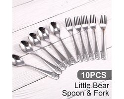 Kinderserviesset van 10 stuks, vork en lepel, roestvrij staal 410