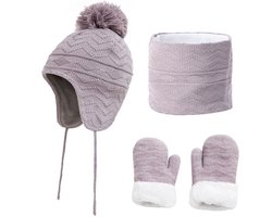 Kinderset van fluwelen muts, sjaal en handschoenen, driedelige warme oorwarmers en muts voor baby's en peuters (meisjes en jongens, maat L, 4-6 jaar)