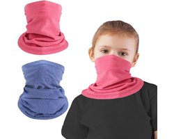Kindersjaal Set van 2 - Fleece Colsjaal, Warme Halswarmer en Winddicht Skimasker, Roze en Blauw, 20x30 cm