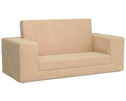 Kinderslaapbank 2-zits | Tweezitsbank | 2-zitsbank zacht pluche crèmekleurig