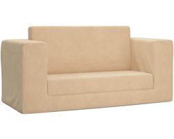 Kinderslaapbank 2-zits | Tweezitsbank | 2-zitsbank zacht pluche crèmekleurig