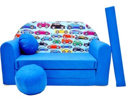 Kinderslaapbank met Voetenbank/Kussen, Katoen, Blauw, 168x98x60 cm
