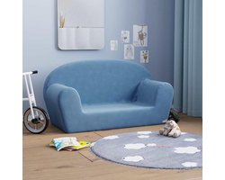 Kindersofa 2-zits - Speelbank peuter - Ontspannen spelen - Zacht pluche materiaal - 84x34x45 cm - Blauw