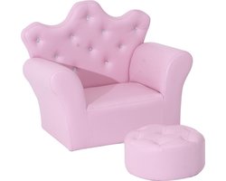 Kindersofa met poef - Kinder Fauteuil - Kinder relax stoel met voetenbank - Kunstleer - Roze