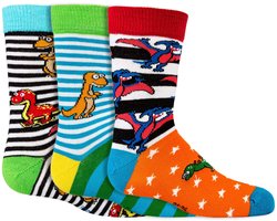 Kindersokken 27-30 | Grappige sokken | Print: Dino | Kleur: Diverse kleuren | 6 paar voordeelbundel | zachte teennaad