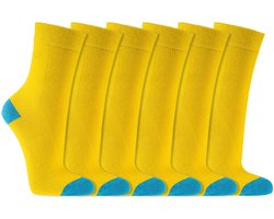 Kindersokken | Contrasterende hiel en teen | Kleur: Geel | Maat: Diverse maten | 6 paar