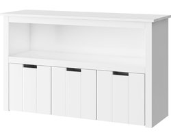 Kinderspeelgoed opbergkast met rollende wielen 3 laden kinderboekenkast opbergunit wit voor woonkamer 102 × 33 × 61,5 cm HMTM-FMD-054-219
