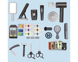 Kinderspeelgoed voor kappersrollenspel, kapper, barbier, schoonheidssalon en cadeauset voor jongens en meisjes (blauw) Kappersset - Föhn - Mini-kapper