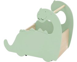 Kinderspeelgoedkist dino design beige/groen op wielen gemaakt van hout Joyz