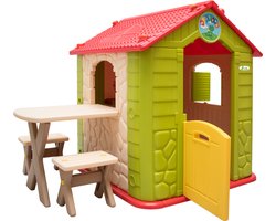 Kinderspeelhuis met Tafel - Tuin Kinderhuisje van Kunststof - Kinder Speelhuis Binnen en Buiten