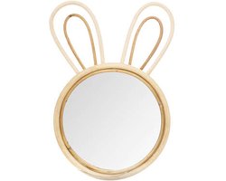 Kinderspiegel met rotan frame met schattige konijnenoren - spiegel voor kinderkamer met oren dier - decoratieve wandspiegel - 38x24cm - kerst cadeau tip