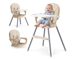Kinderstoel 3-in-1 -Meegroeiende Kinderstoel voor Baby 6 Maanden tot 3 Jaar-Verhoger en Lage Stoel met Verwijderbaar Kussen en Dienblad- Wit