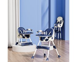 Kinderstoel Baby Inklapbaar & Verstelbaar – Hoge Stoel met Dubbel Afneembaar Dienblad, 5-Punts Veiligheidsgordel, Wielen met Rem & Opbergtas – Navy Blauw