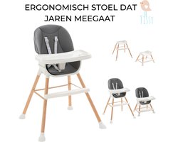 Kinderstoel - Baby stoel - In Hoogte Verstelbaar - Meegroei Kinderstoel met Eetblad – Peuterstoel – Tissy - Grijs