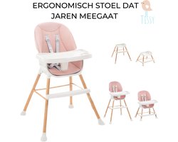Kinderstoel - Baby stoel - In Hoogte Verstelbaar - Meegroei Kinderstoel met Eetblad – Peuterstoel – Tissy - Roze